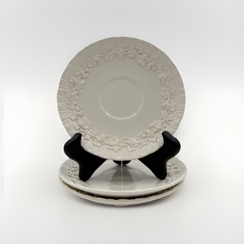 1940s Wedgwood Cream on Cream Queensware Embossed Grapes Saucers - Set Of 3